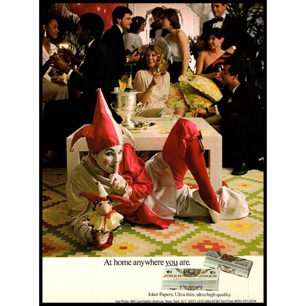 1981 Joker Papers Cigarette Rolling Paper Vintage Print Ad Cocktail Party Photo